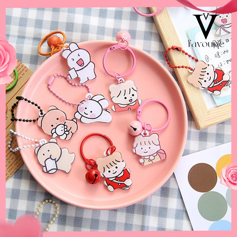 [COD]Kartun akrilik gantungan kunci gadis cantik beruang warna manik-manik rantai tas liontin gantungan kunci-FA