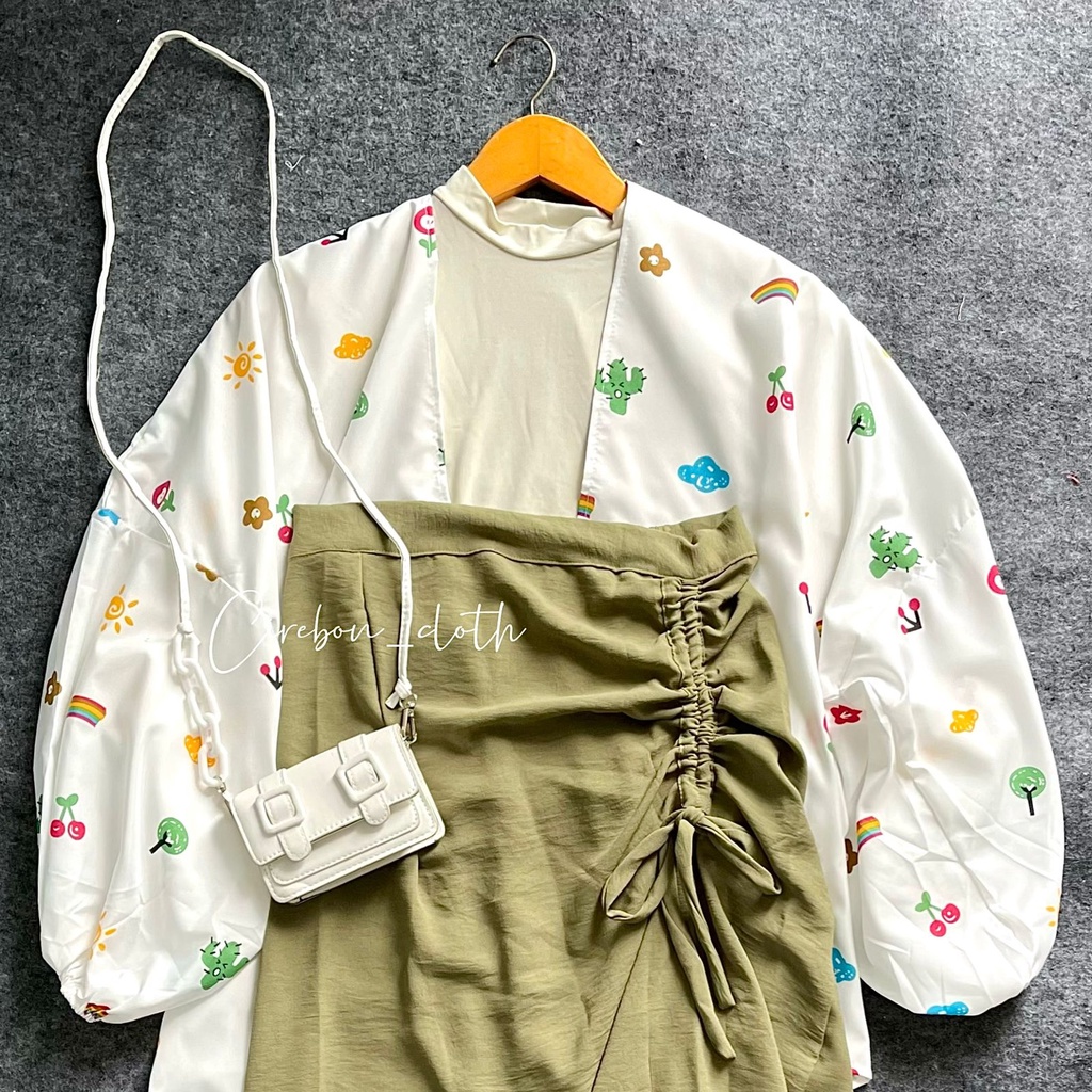 ONE SET KIYOWO OUTER MOTIF PART 1 / ROK SERUT CRINKLE / CELANA CRINKLE (Cirebon Cloth)-o.kiyowo serut sage