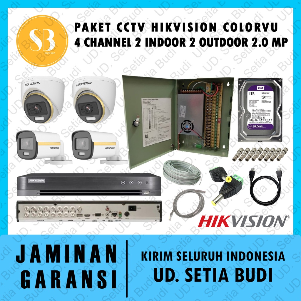 Paket CCTV Hikvision Colorvu 4 Channel 2 Indoor 2 Outdoor 2.0 MP