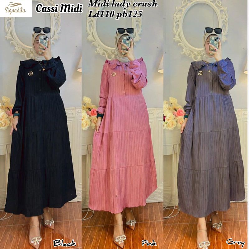 Cissa Midi Dress Muslim Terbaru Lengan Panjang  Midi Korea Style by Signadila Midi Dress Korea Midi 