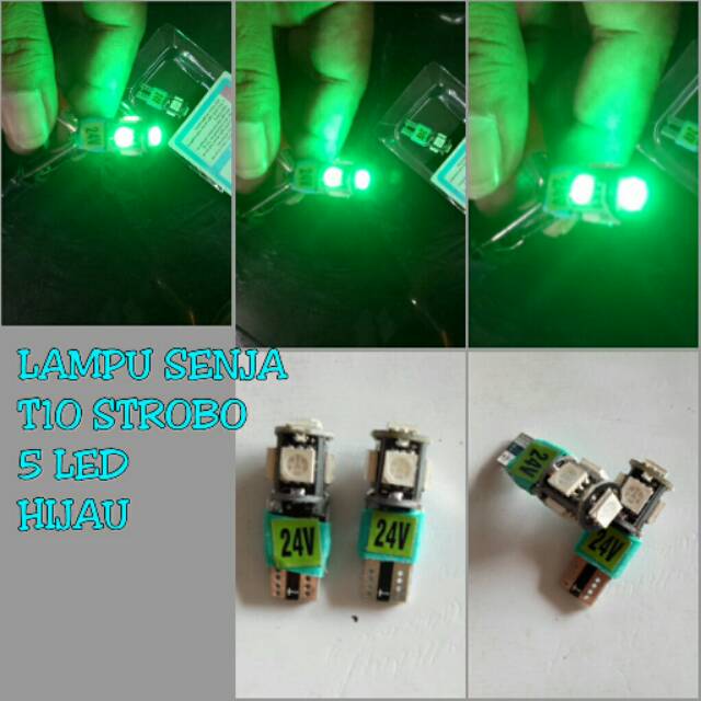 Lampu Senja T10 LED Strobo Bus/Truck 24 Volt Hijau
