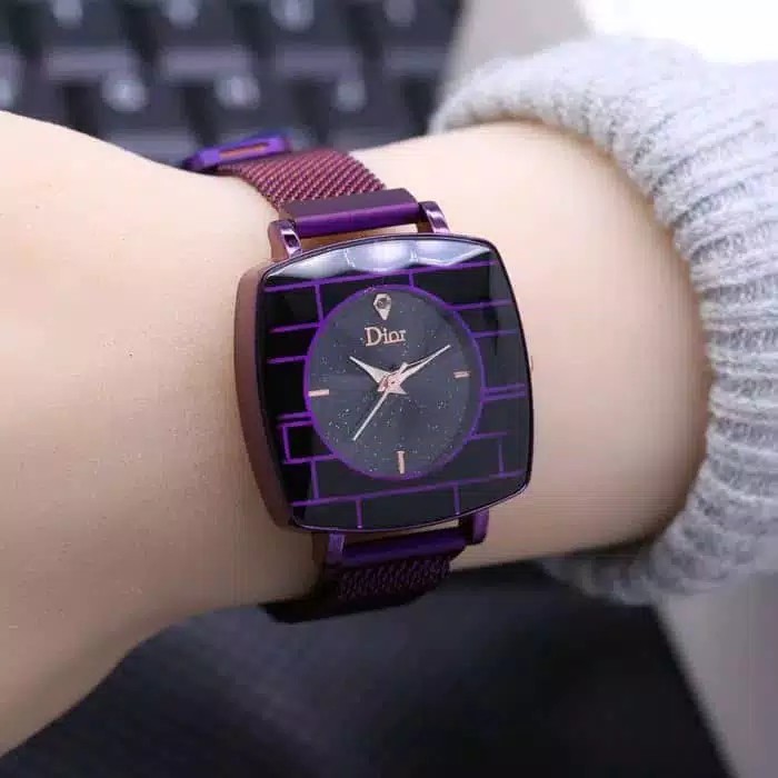 JAM TANGAN WANITA TALI RANTAI PASIR MAGNET MODEL KOTAK SEGI EMPAT DR09