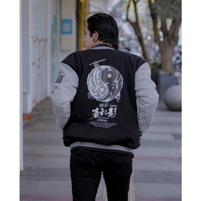 JAKET BOMBER VARSITY ART YINYANG JAPAN ORIGINAL GENIOUS - JAKET BASEBALL VARSITY