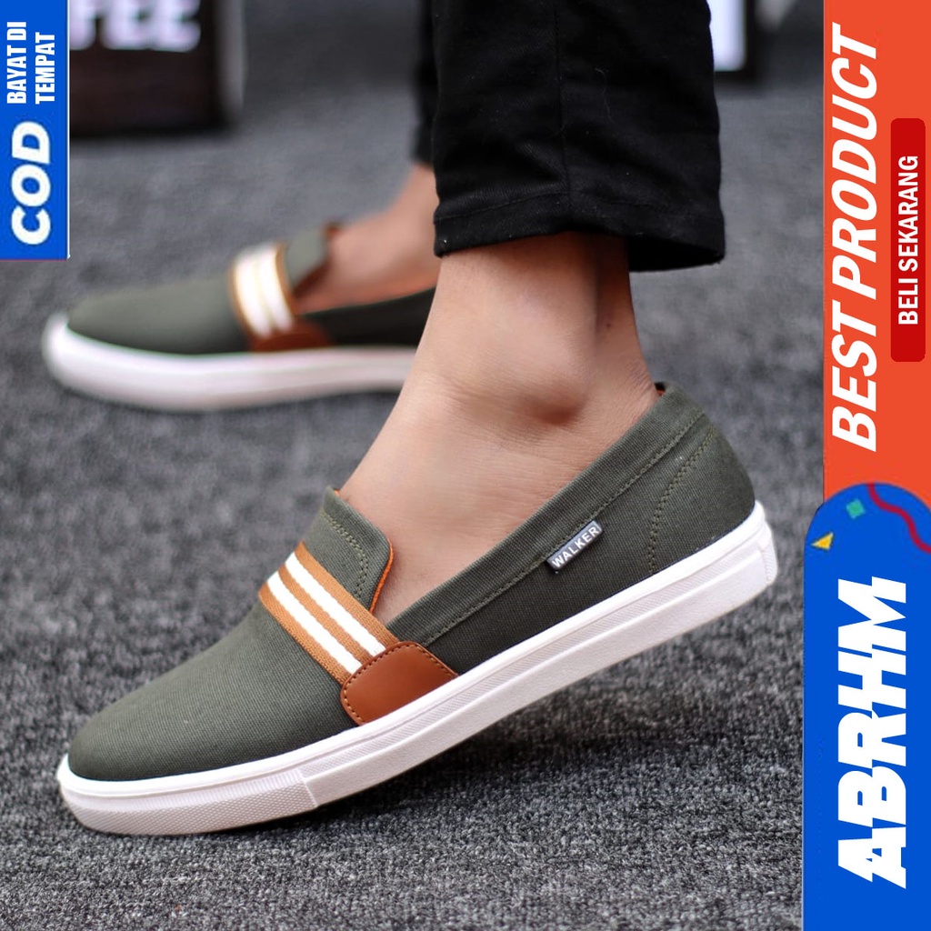 Abrhm Kante - Sepatu Slip On Santai Casual Pria Hitam Kanvas Original