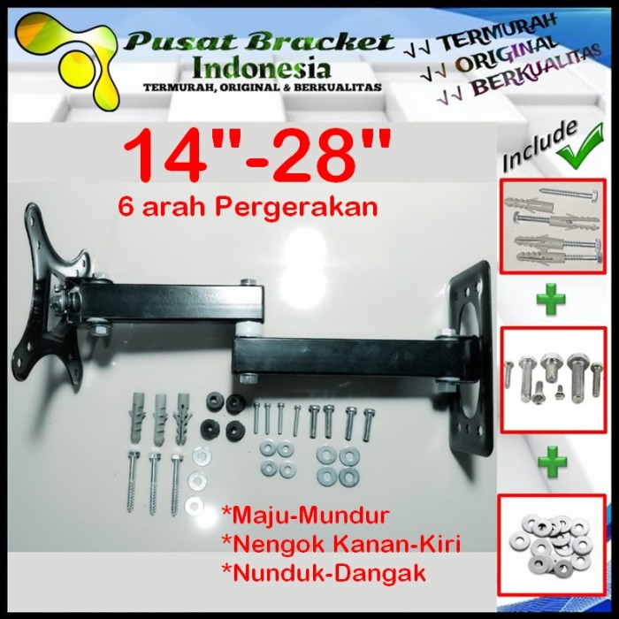 Bracket Tv 24 Monitor Lengan 14&quot; s/d 28&quot; 6 arah Fleksible PBI.SWK1-004