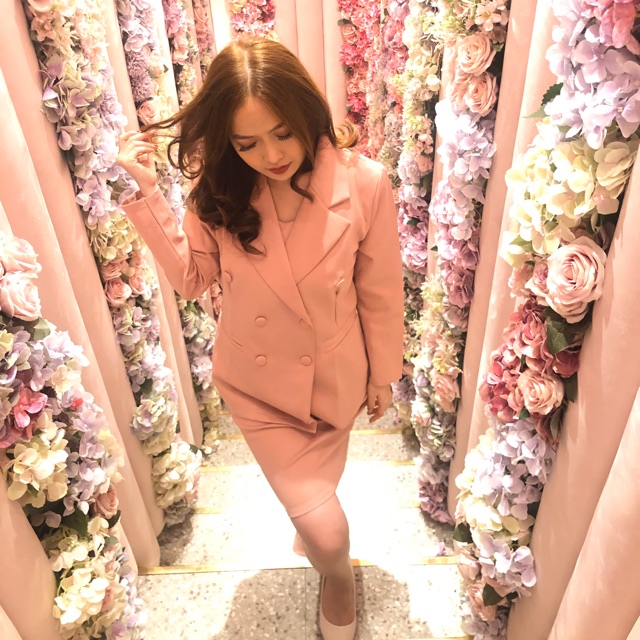 Jennie Set Blazer + Skirt + Crop Top (pink)