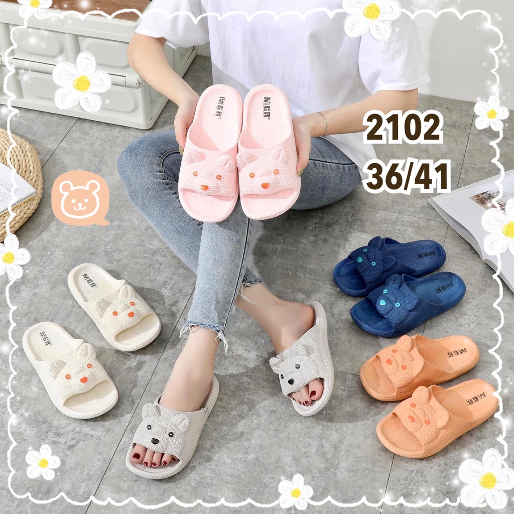 Sandal Slop Jelly Ban Bear Beruang Kuping Timbul Lucu Cute Imut Sol Empuk Impor MGR Mokaya Balance (2102)/ Size 36-41