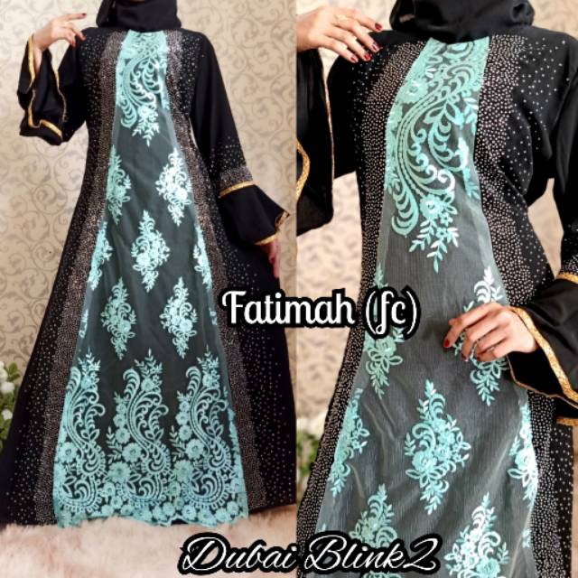 Dubai Blink 02 - Abaya Hitam Brokat Import Mint, Renda Import India Anggun dan Mewah