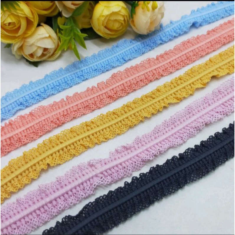 Renda Kerut Tali Elastis Kerut Polos Pita Renda Kerut  Polos