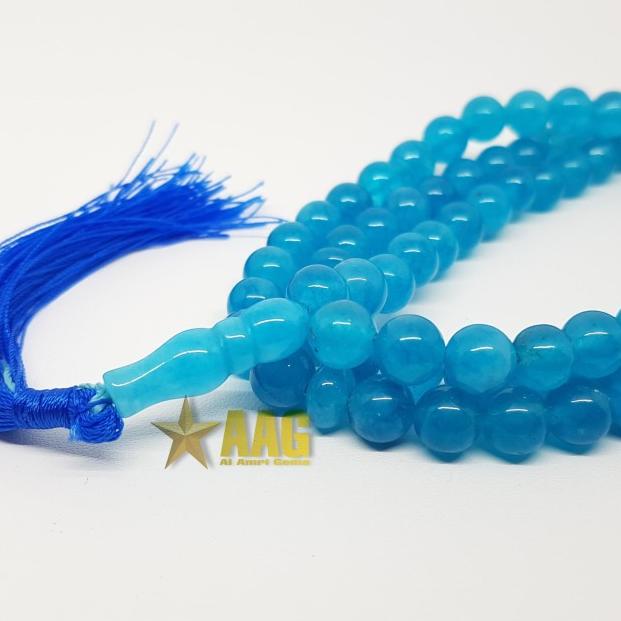۝ Tasbih Batu Giok Biru Asli 99 Butir - Blue Jade Original - 33 butir ✿