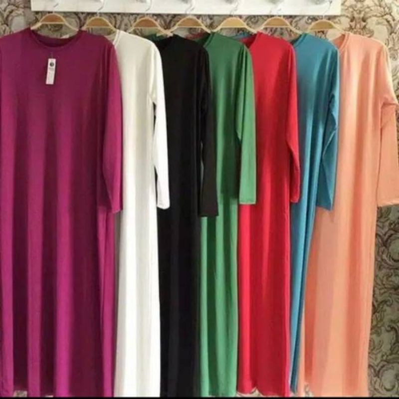 Gamis Polos Jersey Spandek Daleman Busana Muslim Jubah Long Dress Inner
