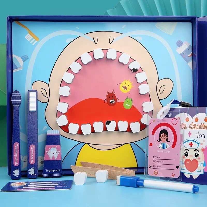 little dentist pretend play mainan kayu magnet dokter gigi