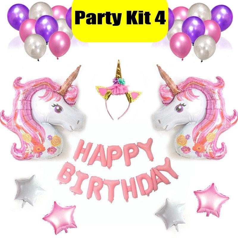 38Pcs Balon  Foil Bentuk Unicorn Happy Birthday untuk 