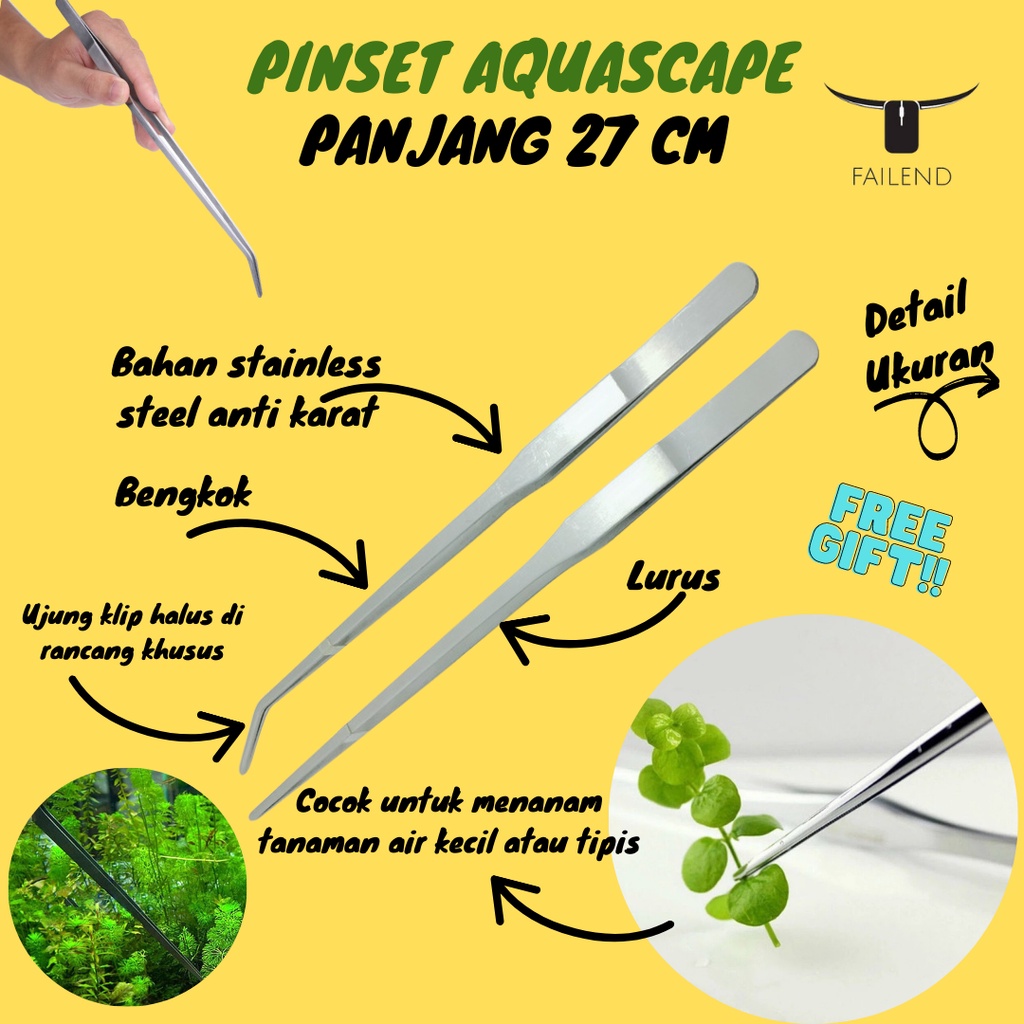 Pinset Aquascape 27 cm Panjang Bengkok Lurus Bahan Stainless Tweezer Penjepit Reptil Hewan Serangga Tumbuhan