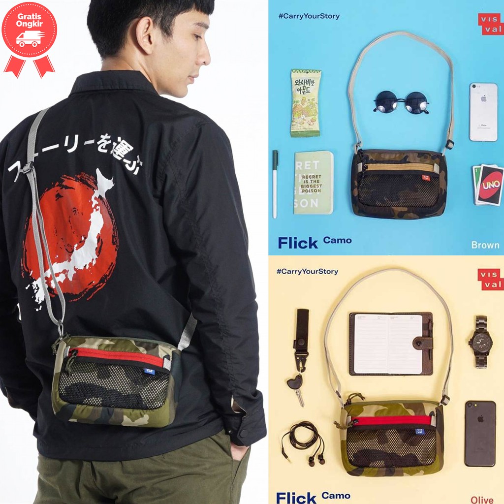 Tas Selempang VISVAL FLICK Sling Bag Branded Pria Wanita Cowok Cewek Messenger Shoulder Slempang ORI