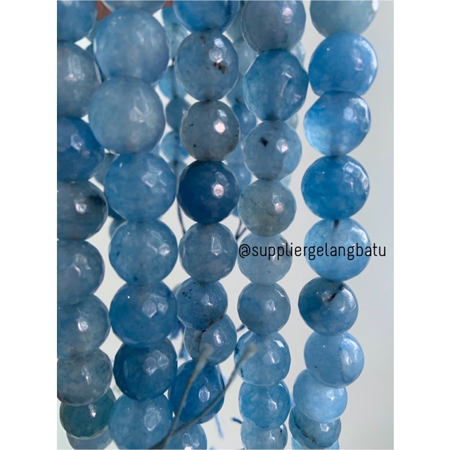 batu AGATE BIRU FACETED BEADS 12mm cutting blue bahan gelang kalung