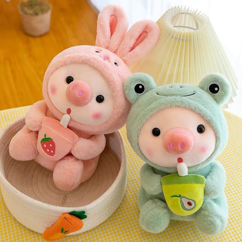 25/30cm Cute Cosplay Unciorn Transformed Frog Tiger Bunny Boba Tea Pig Plush Toy Girl Plushies Sleep Ragdoll Doll Birthday Gift