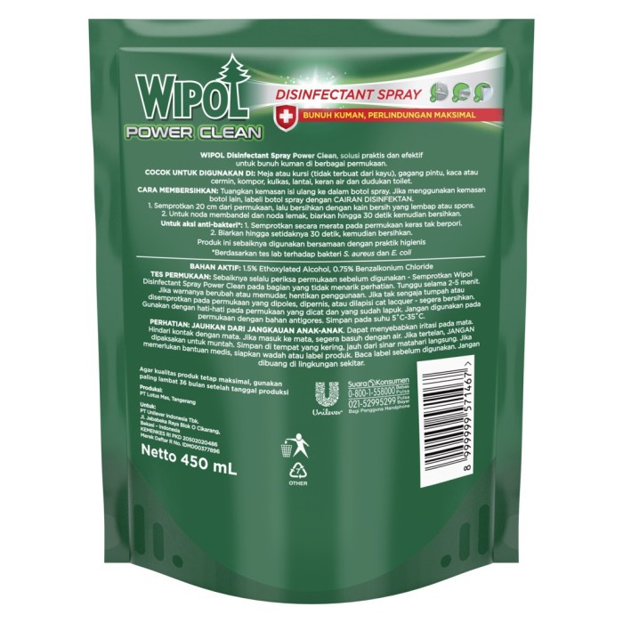Karbol- Wipol Spray Disinfektan Pembersih Serbaguna Power Clean 450Ml -Karbol.