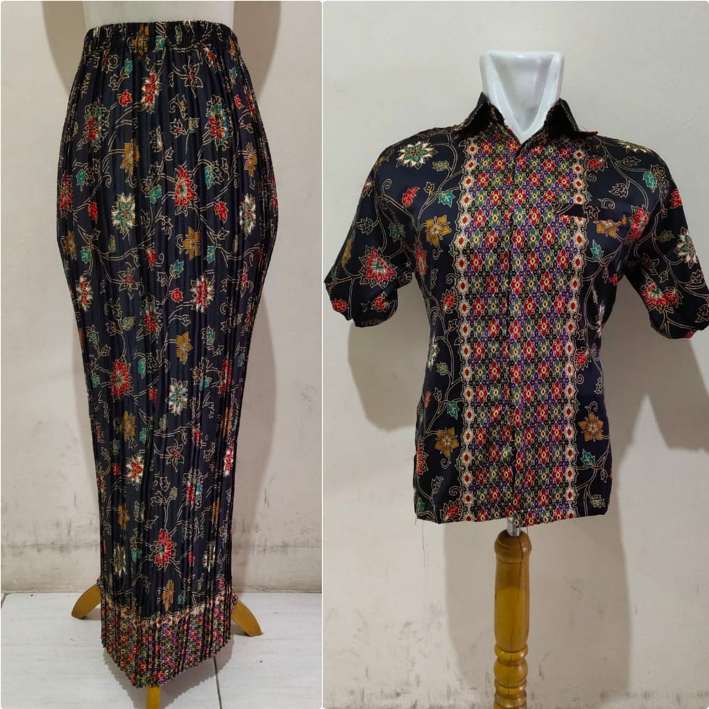 SB Collection Couple Rok Plisket Kamia Maxi Panjang Jumbo Dan Kemeja Batik Pria