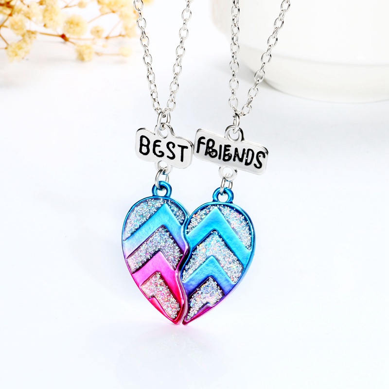 Fancyqube 2pcs Kalung Rantai Hias Liontin Hati Tulisan Best Friend Untuk Unisex