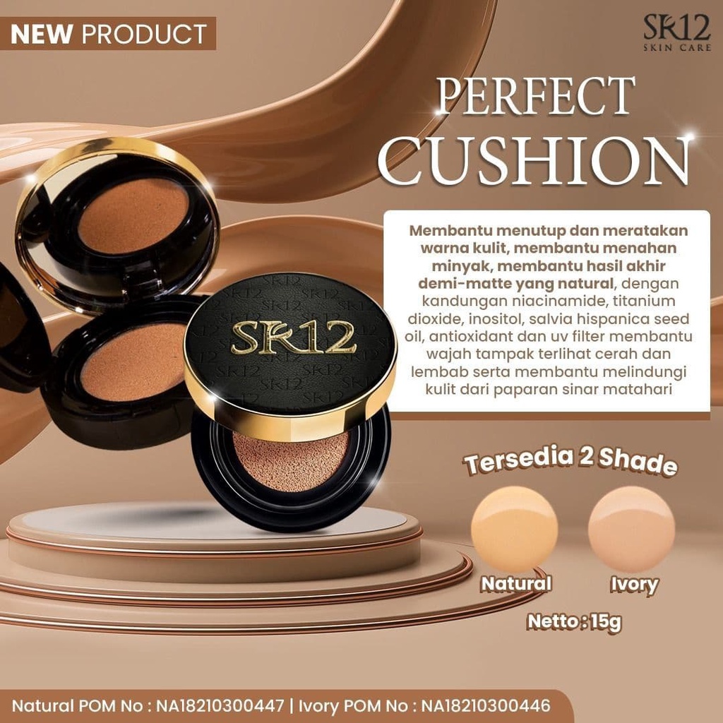 SR12 Perfect Cushion Natural &amp; Ivory 15g Foundation SPF 30 Full Coverage GMP BPOM