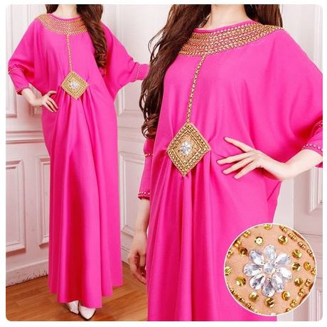 [Kaftan Nurlela Jumbo SW]Kaftan wanita wolly Pink, Maroon & White - Wanita
