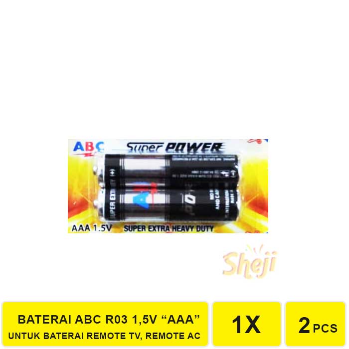 BATERAI ABC SUPER POWER R03 TIPE AAA ISI 2 PCS (COCOK UNTUK REMOTE AC, REMOTE TV, DLL)