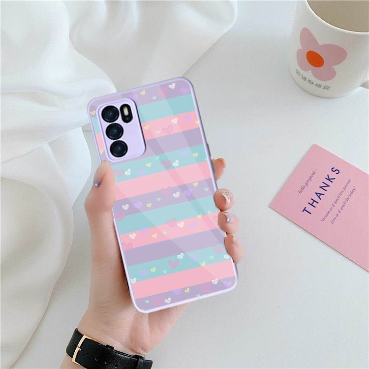 Softcase Glass Macaron Lilac [SM61]  For Oppo Reno 6 4G A5s A16 A15 Reno 5F Reno 5 A54 | Case Oppo A