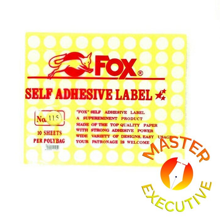 [Pak - 10 lembar] Fox Label Stiker 115 Bulat / Undangan / Nama / Self Adhesive Sticker