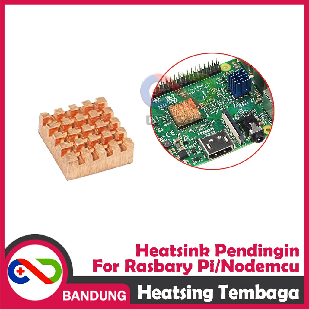 HEATSINK RASPBERRY PI PLUS ADHESIVE THERMAL PAD COPPER 14X12X5.5MM