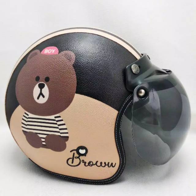 Helm bogo retro kulit karakter brown
