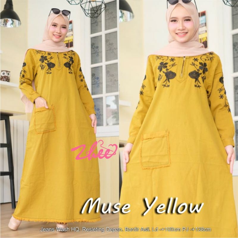 Musee Yellow matt Jeans wash ld 100cm Pj 138cm/dr100ess/dresswanita/fashionmuslim/fashionwanita