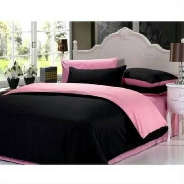 Sprei polos pink candy mix hitam