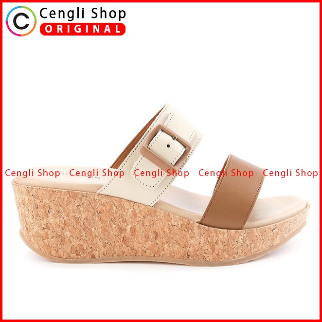 SANDAL WEDGES KULIT OBERMAIN WANITA ORIGINAL ASLI TERBARU COKLAT OW13