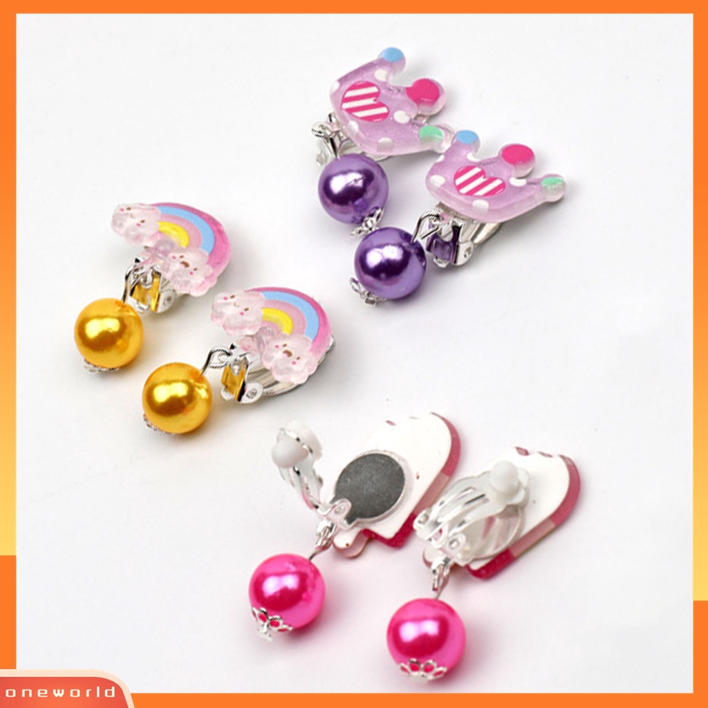 7 Pasang / Set Anting Klip Tanpa Tindik Desain Kartun Untuk Anak Perempuan