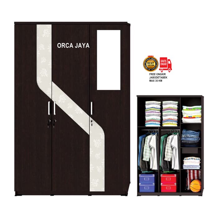 Lemari Pakaian 3 Pintu Activ Kaca Spin LP 332