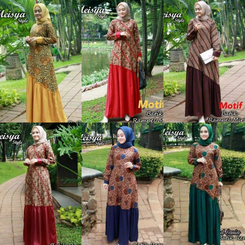 BAJU GAMIS BATIK WANITA - BAJU BATIK GAMIS ALLSIZE JUMBO model terbaru mix embos modern syari 027