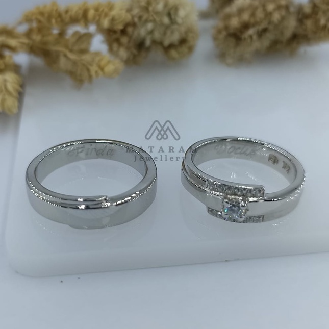 Cincin Kawin Pontianak Couple Emas Putih 10% & Perak - Bebas Request Model Cincin Custom By Mataram 
