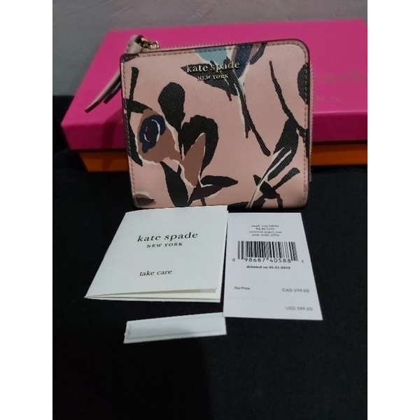 Preloved GOOD -  Kate Spade KS Small L-zip Bifold Cameron Paper Rose Pink Multi