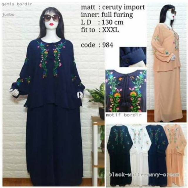 Gamis premium kualitas bagus matt ceruti import bordir full furing jumbo bigsize