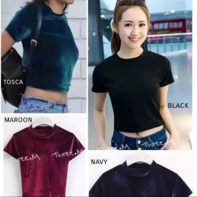 Blouse atasan bludru crop (hitam)
