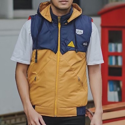 Jaket Rompi Pria Dewasa Combi Navy-Kuning  Basic Style Outwer Original Jaket Parasut Despo Premium