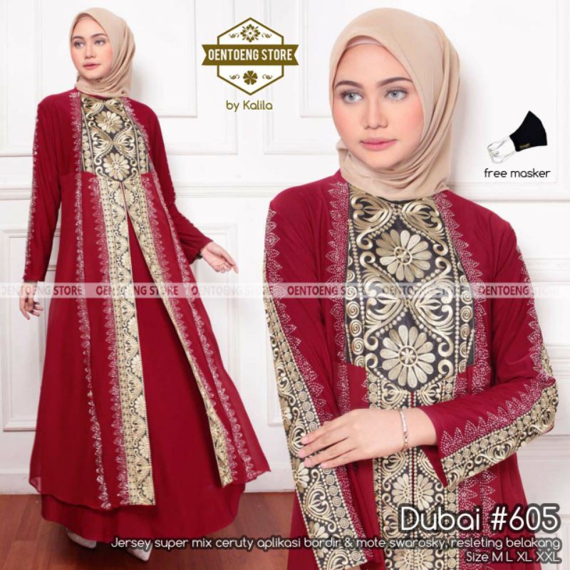 [MEWAH] DUBAI #605 BY OENTOENG STORE - GAMIS PESTA MERAH MAROON - ABAYA JERSEY SUPER CERUTY