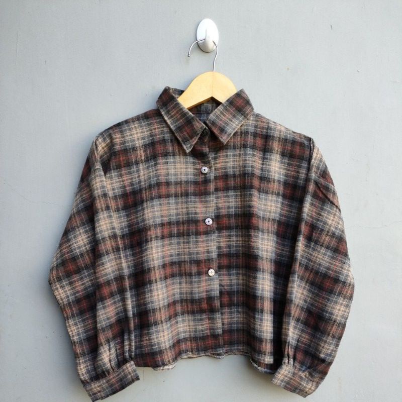 crop top tartan / crop top flanel / kemeja crop wanita-Motif 25
