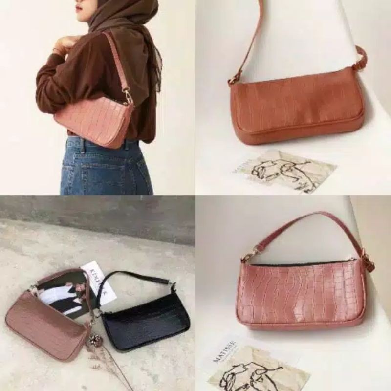 Tas Bahu Wanita Korea Bahan Croco Model Simple Elegan Tahan Air Shoulder Bag Wanita Korea Sling Bag Wanita Korea Tote Bag Simple Fashion Wanita Tas Make Up Wanita Tas Kondangan Wanita Pounch Make Up Tas Pesta Wanita Tas Artis Tiktok