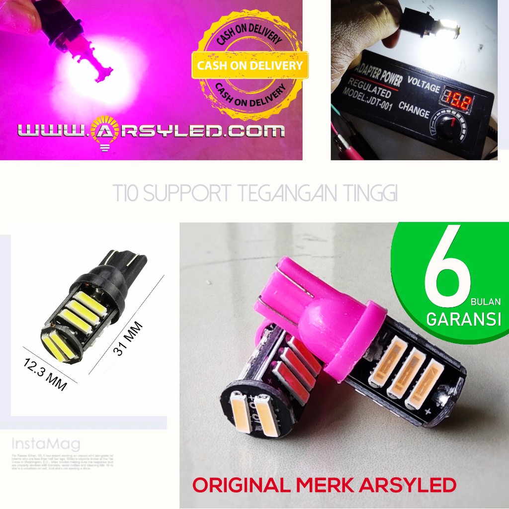 Lampu Led senja Motor Mobil T10 7014 11 titik Sein Mundur Super Terang Beat Vario Mio Garansi-pink