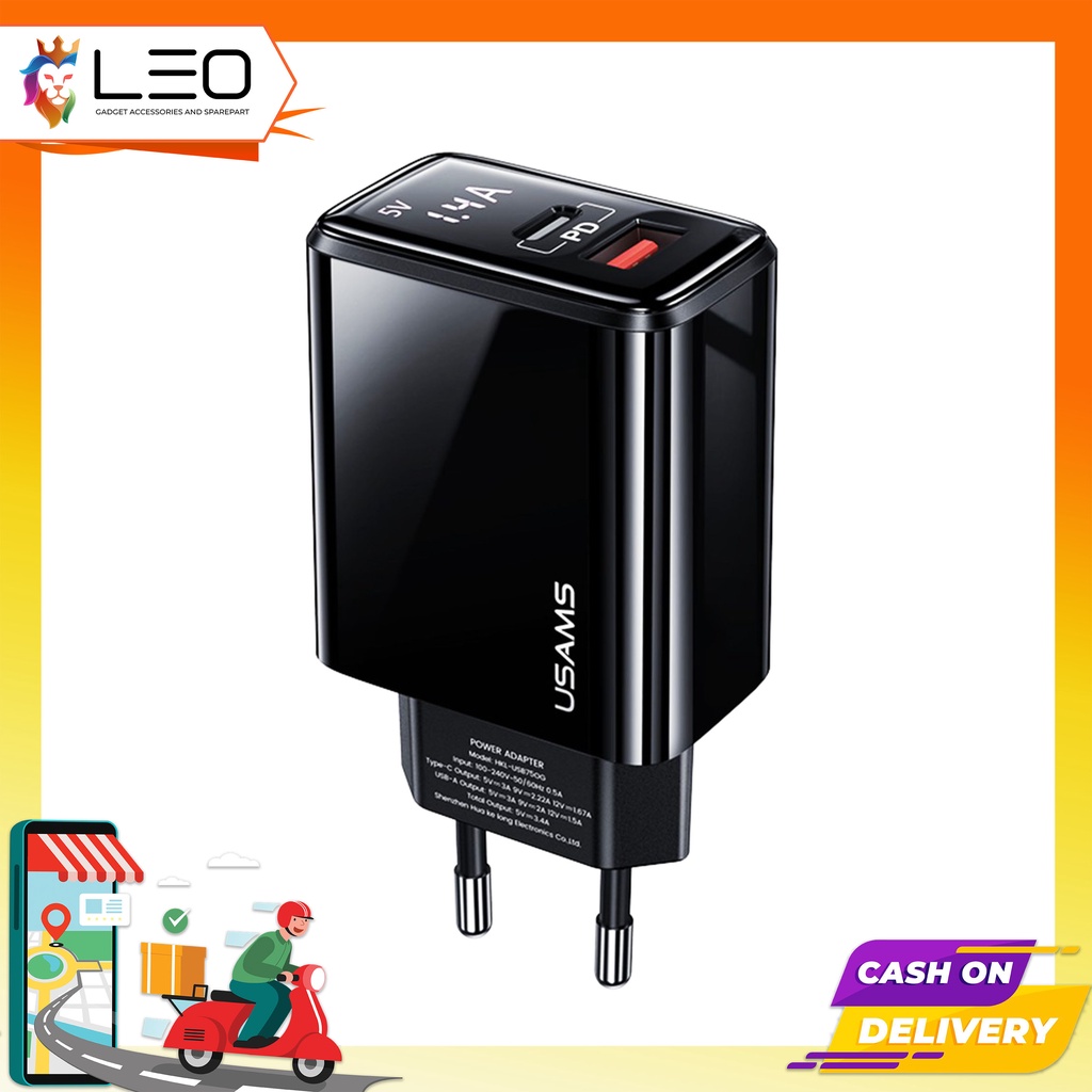 USAMS Adapter Charger T40 CC133 Digital Display QC 3.0 PD 20W