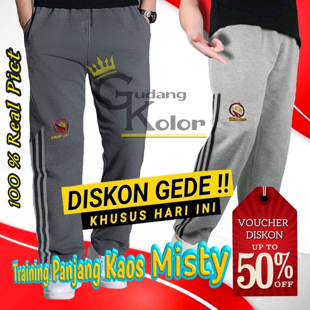 Celana Trening Pria Dewasa Pants Training Santai Polos Terening Panjang Laki Laki Bahan Kaos Misty L
