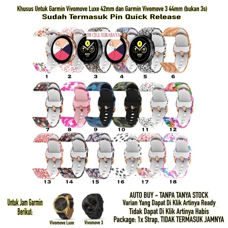 Tali Strap Garmin Vivomove 3 44mm / Luxe 42mm - Motif Cantik Stylish