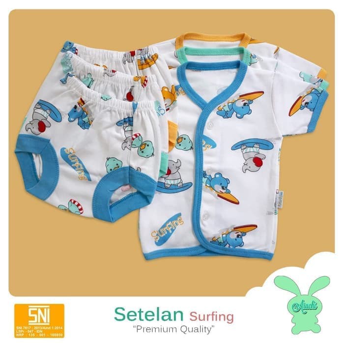 T46B2 Setelan Baju  Bayi Pendek Shankusen  Polos Stel Aruchi 